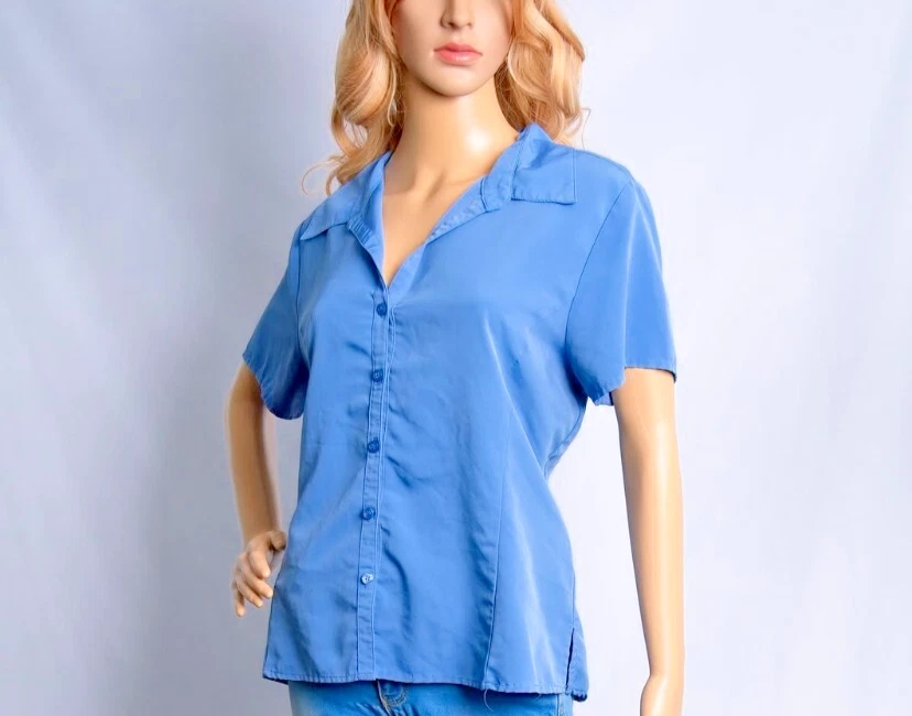 Women's Blue Career Blouse Shirt Size XL 10 12 Extra Large V-Neck Work Career - Image 4 of 4