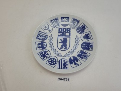 Wand-Teller Kahla Porzellan Wappen DDR 30 Deko weiß, blau ø24cm #264731