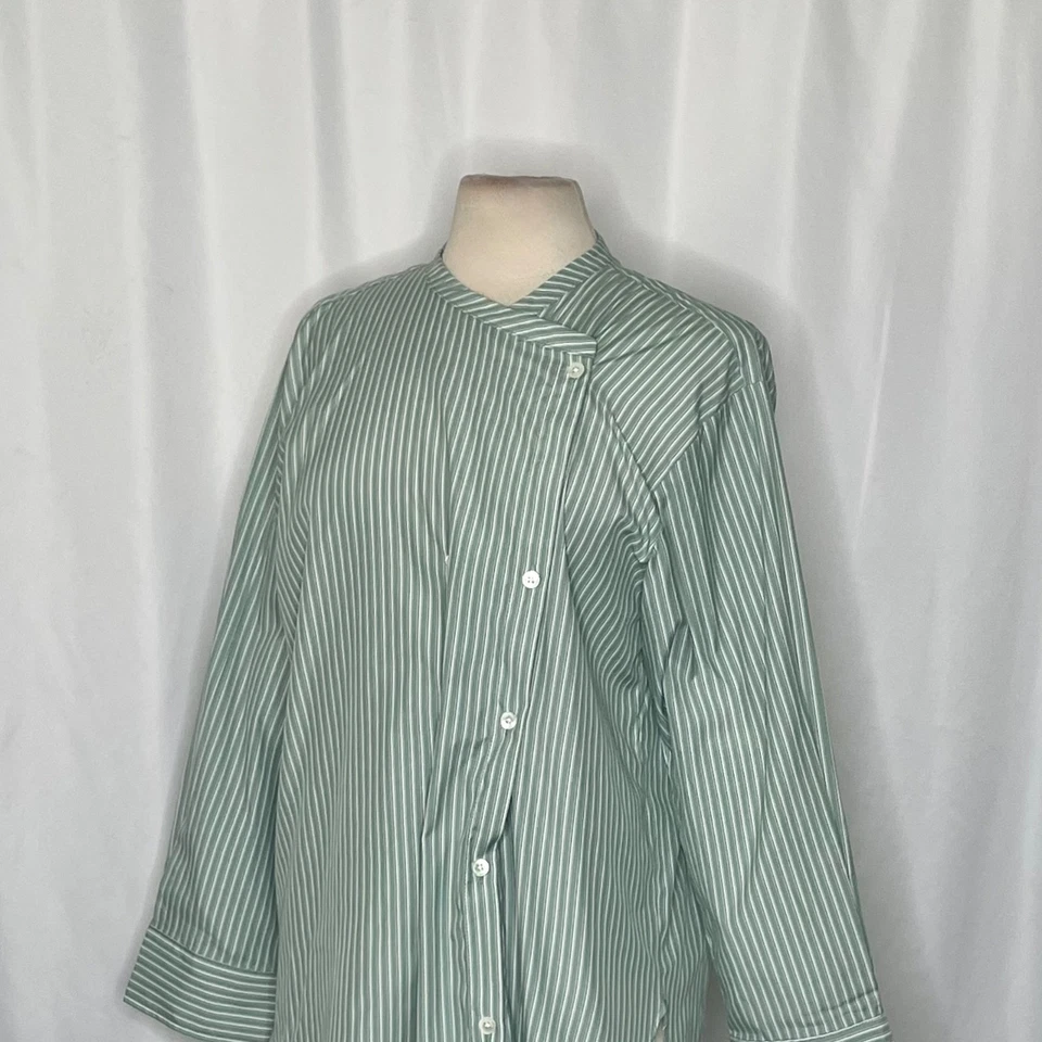 Camisa ROUCHA Verde Blanca Twist Rayas Doble Pecho Academia BB Mediana Corta Foto 4 de 4
