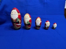 5 Santa Claus Christmas Wooden Nesting Dolls