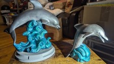 Hand-Painted Ceramic Dolphin Statue Set Of 2, Made In USA