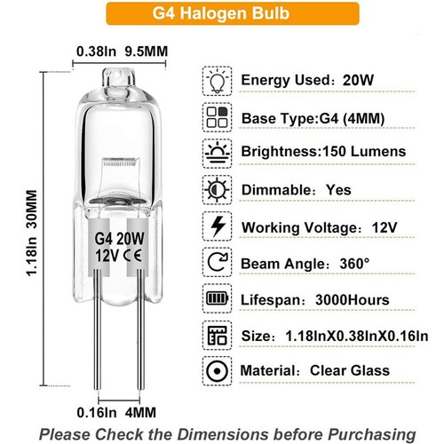 10Pcs 20 Watt 12 Volt JC BI PIN G4 Light Bulbs Landscape Cabinet Light Bulb - Picture 2 of 11