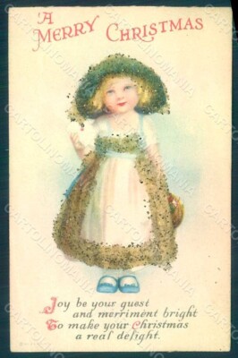 Artist Signed Clapsaddle ? Girl Christmas Greetings Relief CREASED pc HR0600