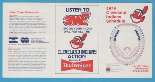 MLB BASEBALL 1979 CLEVELAND INDIANS pocket schedule  3WE BUDWEISER