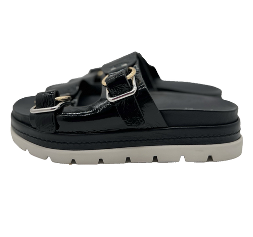 J Slides NYC Womens 9M Baha Black Patent Leather Flatform Sandals - 第 3/12 張圖片
