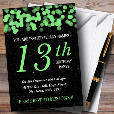 Grünes Bokeh & Sterne 13. personalisierte Geburtstag Party Einladungen