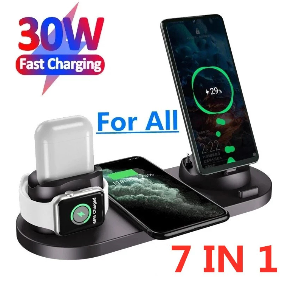 Station de chargeur sans fil 7 en 1 rapide pour table de chevet et bureau