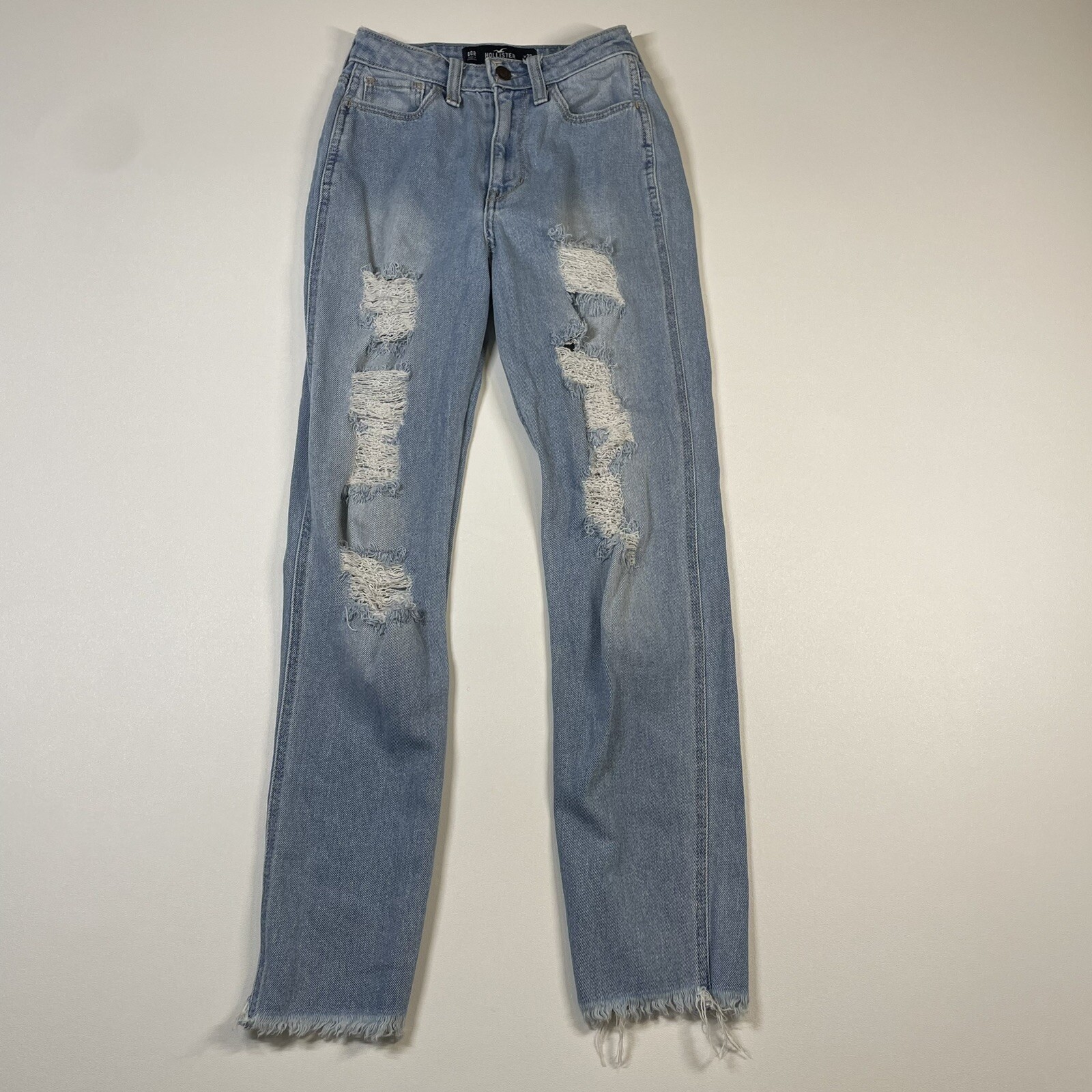 Hollister Mom Jeans Women’s 00 Blue Ultra High Rise Stretch Distressed 23x25-image