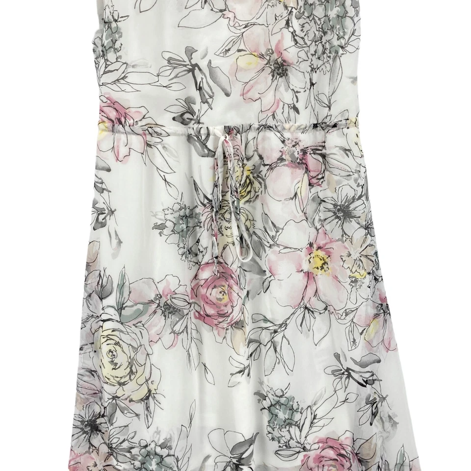 Vestido para mujer White House Black Market calce y acampanado mediano blanco floral capucha cuello Foto 4 de 4