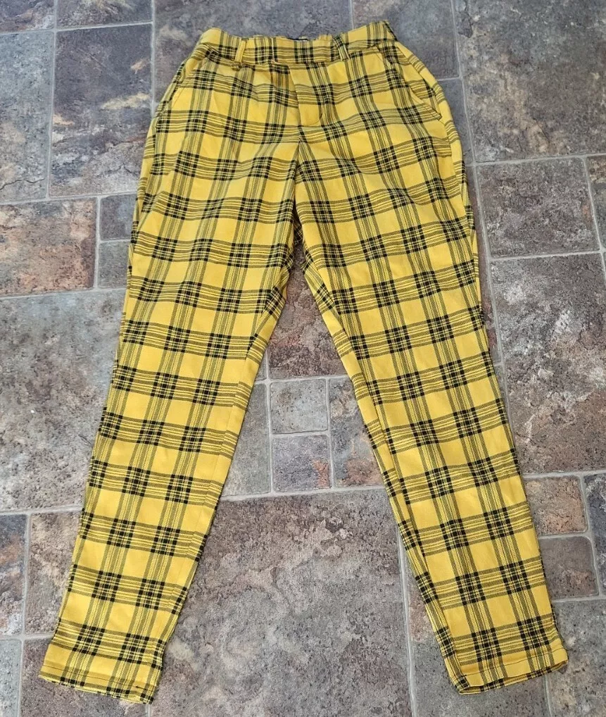 Yellow black plaid clearance pants