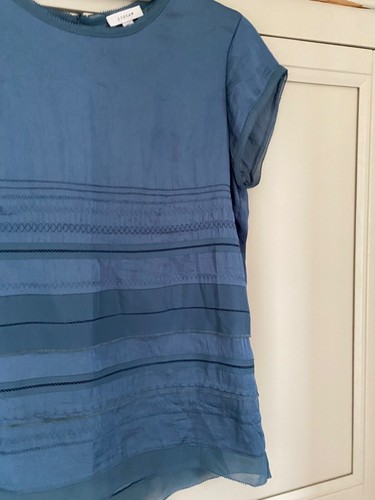 £95 JIGSAW Silk Effect Top Size 8 Teal Designer Classic Layered Tunic Party Work - Picture 7 of 7