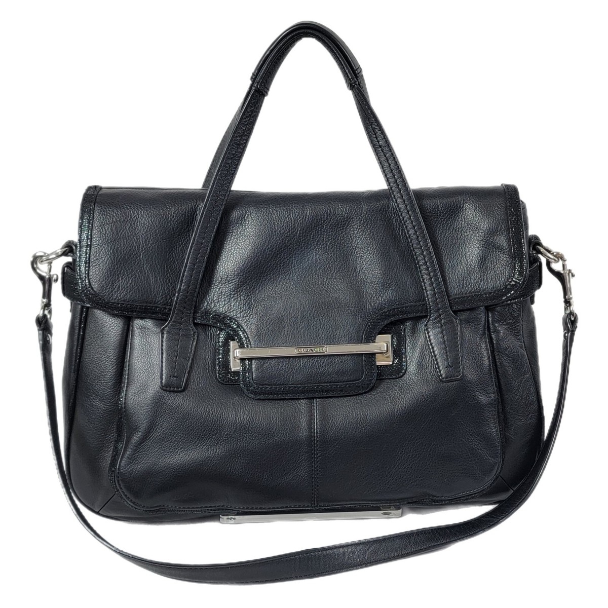 Coach Taylor Black Leather Flap Satchel Shoulder Bag F26781 | eBay