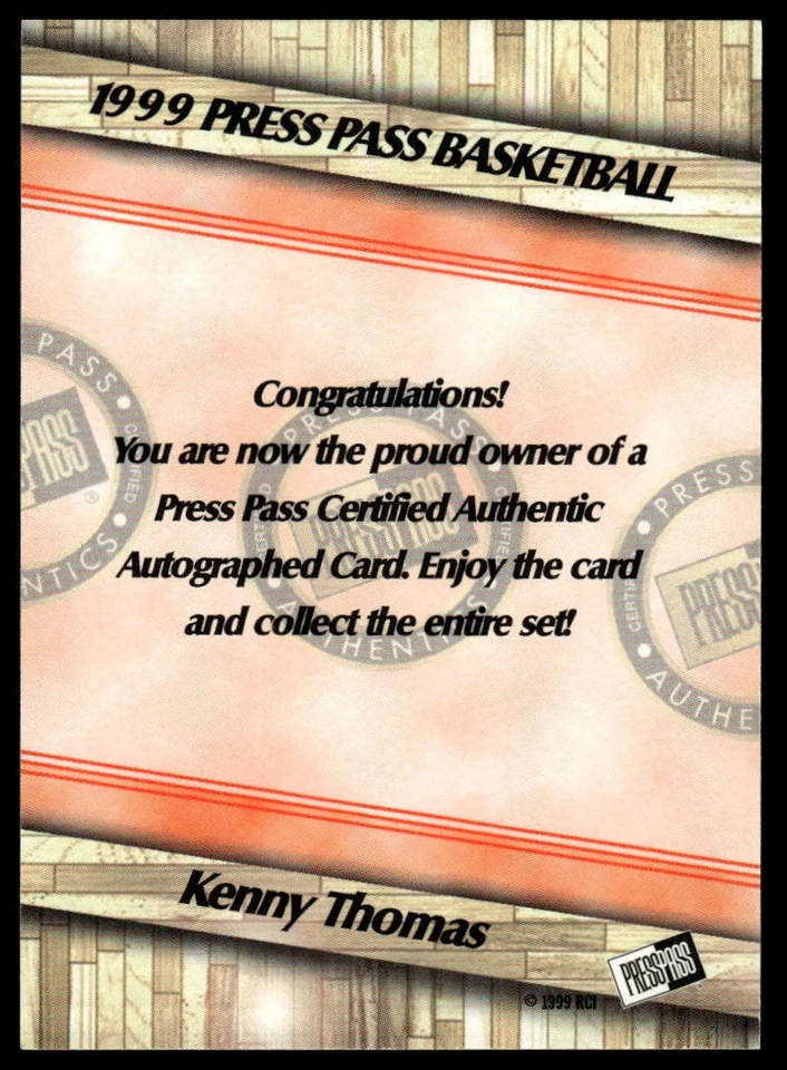 Autógrafos 1999 Press Pass #NNO Kenny Thomas - Imagem 2 de 2