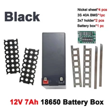 12V 3S 7P 40A BMS Li-ion Battery Pack Kit Case Holder For 18650 Power Wall Black