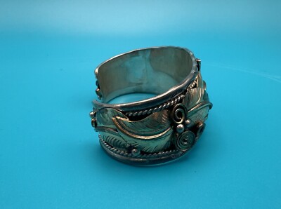 Vintage Navajo Allen Chee Sterling Cuff Bracelet Eagle Motif, 53.5