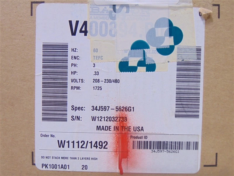 NEW 1/3 HP Baldor V400894.B01 3 Phase Industrial Motor 1725 RPM 208-230/460V - Image 3 of 4