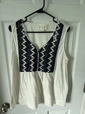 Two By Vince Camuto Women s White Blue Neck Cotton V Neck Tank Top Size XL