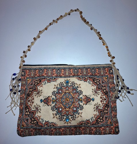 Beaded Handbag Bohemian Print Handmade Beadwork Design Vintage Boho