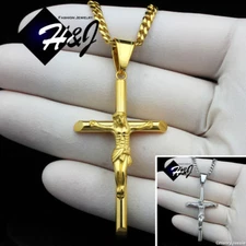 18-36"Stainless Steel 3mm Silver/Gold Plated Cuban Chain JESUS Cross Pendant*116