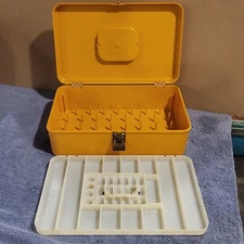 Vtg. Wilson WIL-HOLD Mustard Yellow Plastic Sewing Box Basket  Case With Tray 
