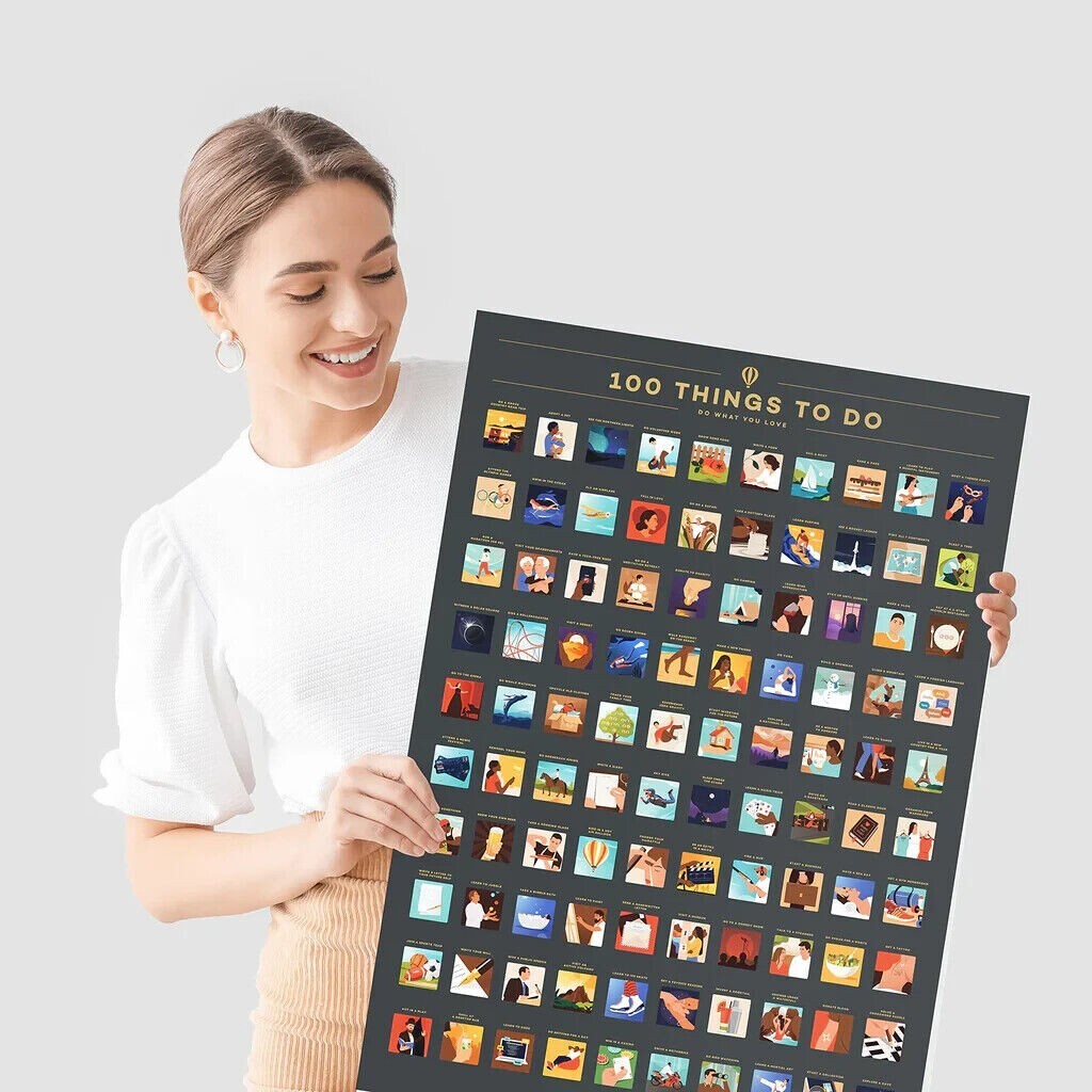 2x Geschenk 100 Dinge zu tun Scratch Off Poster - Inspiration Spaß Sinnvolle Handlungsidee