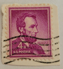 U.S. Postage ~ Abraham Lincoln ~ 4¢ Purple Stamp ~ Used/Posted ~ c.1954 -20