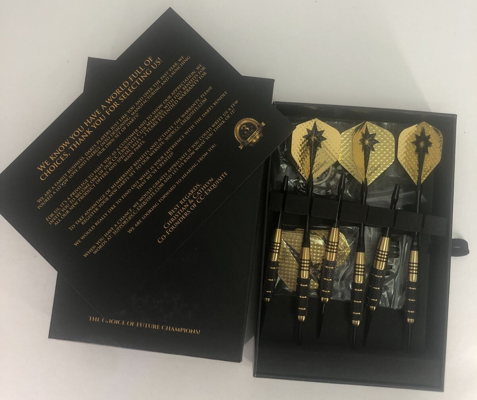 Professionelles Dart-Set – 6 Dartpfeile mit Stahlspitze, 12 Dart-Flights und 12 Aluminium-Schäften, anpassbare Konfiguration, 12 O-Ringe, Werkzeug, Schärfer und Koffer für Männerhöhle und Spielzimmer