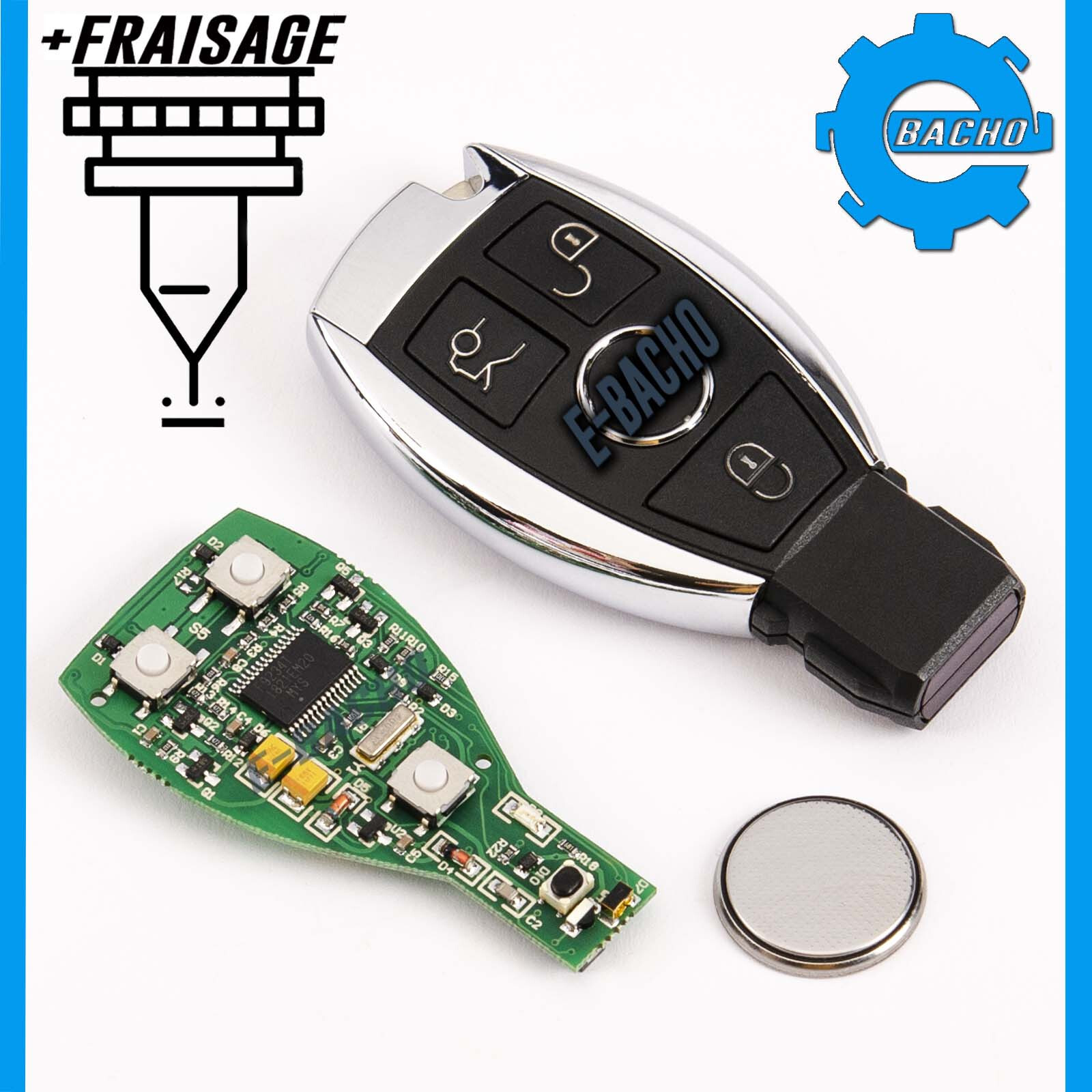 Télécommande clé pour Mercedes A W176 W169 B W246 C W203 433MHz avec service de fraisage noir
