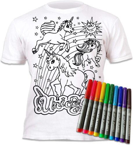Color in Unicorn T-Shirt with 10 Non-Toxic Washable Magic Pens - Color in and Wa - Afbeelding 1 van 6