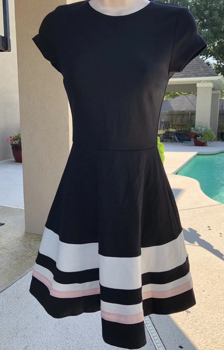 Black and white striped fit and flare best sale dress