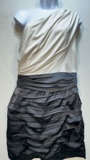 Express Women's One Shoulder Bodycon Dress Size 10 Cream Black Pleated Nightlife