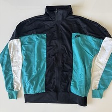 Vintage 90s Nike Tracksuit Jacket Mens XL Black Teal Zip Swoosh Retro Gray Tag