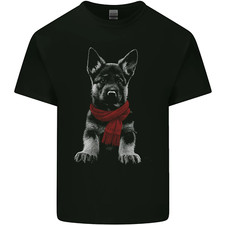 German Shepherd Puppy in a Scarf Mens Cotton T-Shirt Tee Top