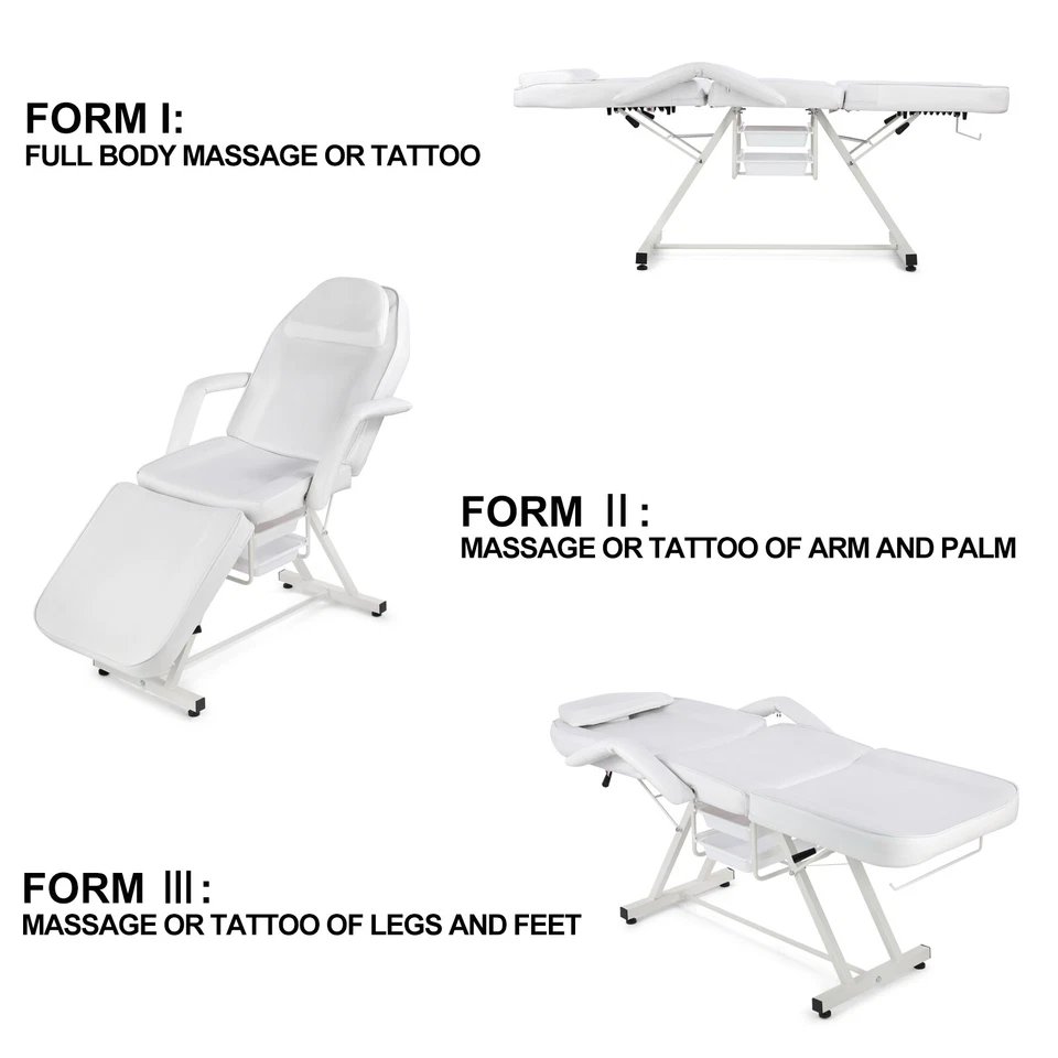 Cama de masaje blanca ajustable mesa facial tatuaje salón de belleza spa silla con almacenamiento Foto 3 de 4