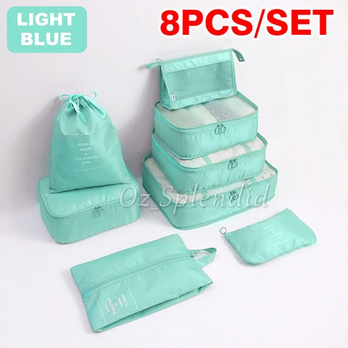8PCS Packing Cubes Travel Pouches Luggage Organiser Suitcase Clothes Storage Bag - Picture 13 of 18