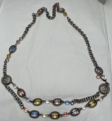 Vintage Multicolor Rhinestone Bead Silver Tone Belt 40” No  display picture 2