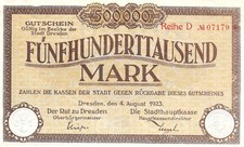 GERMANY 1923 500,000 MARK Dresden early Hyperinflation Issue UNC. Seldom seen