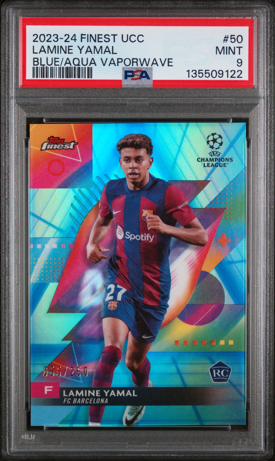 2023-24 TOPPS FINEST UEFA CLUB COMPETITIONS #50 LAMINE YAMAL 55/250 PSA 9