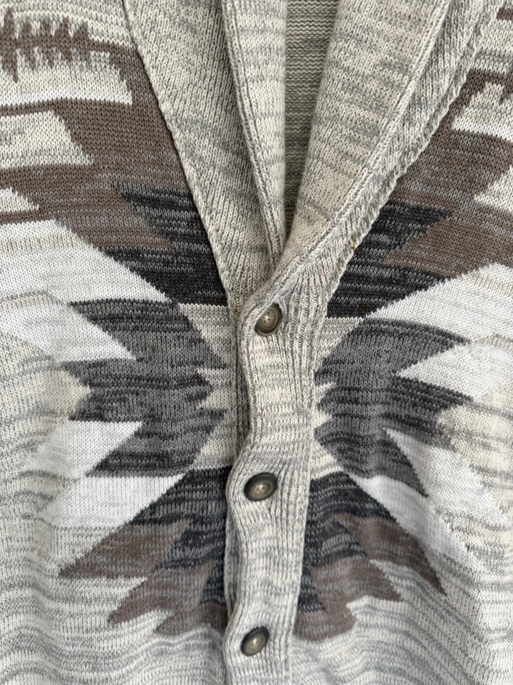 Cárdigan American Rag Chal Cuello Azteca Suroeste Tejido Algodón Gris Marrón 3XL 3X Foto 2 de 4