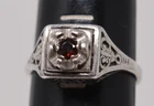 Vintage Esposito Art Deco Filigree Sterling Silver & Garnet Flapper Ring sz. 5
