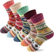 LKV 5 Pairs Wool Socks for Women - Cute Fuzzy Warm Colorful Crew Socks for Women