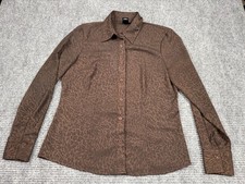 East 5th Petite Small Brown Animal Print Button Front Blouse Career Top PS