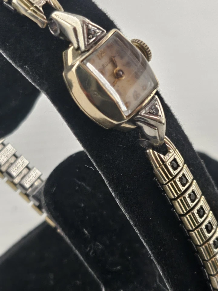 Vintage 1952 Bulova 10k Gold Filled Ladies Cocktail Watch Manual Wind Runs - Image 4 of 4