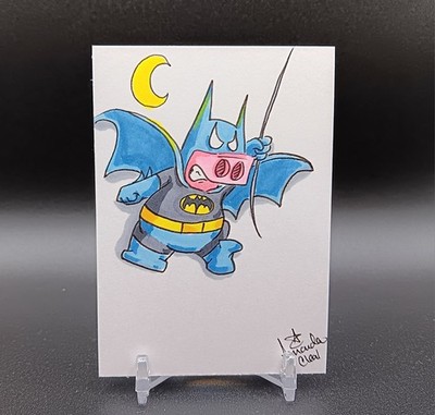   Original Sketch Card Rupert as BATMAN -  1/1 - PSC - ATC - Amanda Cleal