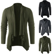 Men's Casual Shawl Collar Cardigan with Long Sleeves and Unique Overlap Style