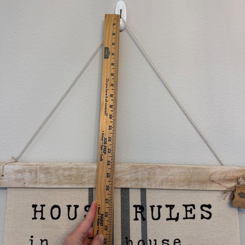 NWT Mud Pie House Rules Fabric Wall Hanging Sign Farmhouse Tan Extra Large Decor - Afbeelding 8 van 15