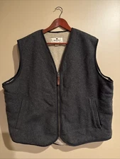 Woolrich Mens Vest Sherpa Lined Wool Gray XL Zip Up