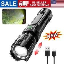 Portable LED Tactical Flashlight USB Rechargeable Zoom Waterproof Camping Torch