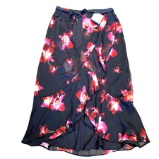 American Glamour Reversible Midi Skirt Sz XL Black Chiffon Beaded Whimsigoth