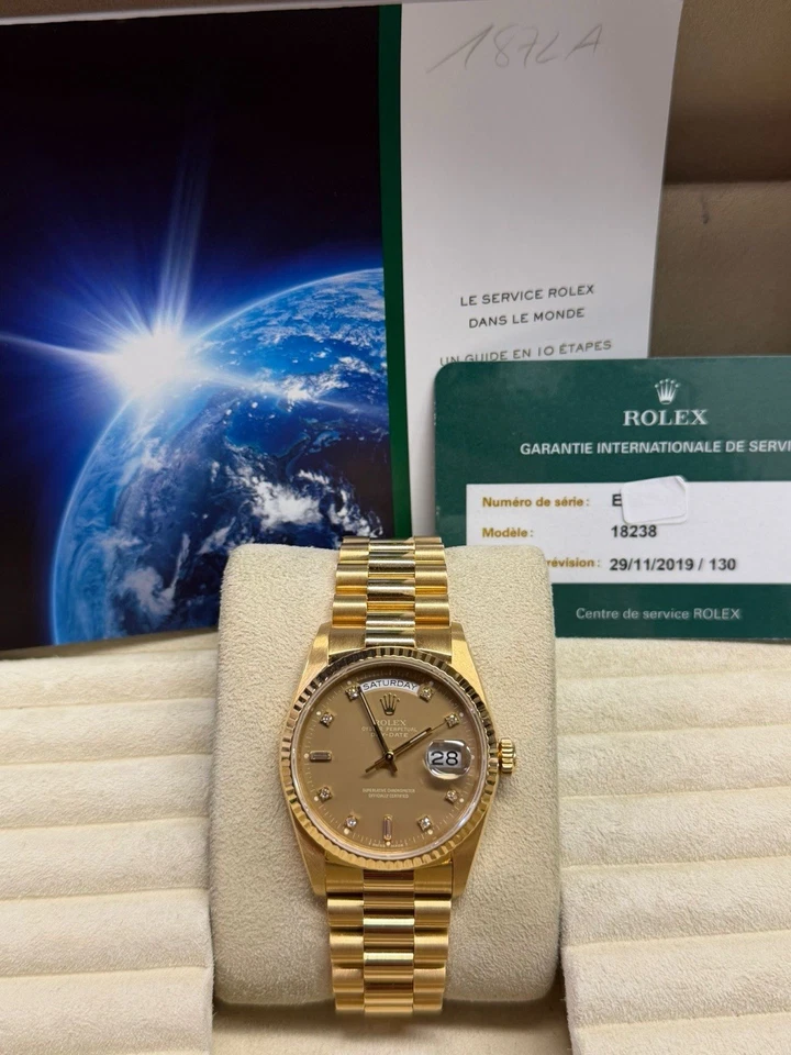 Rolex Day-Date Automatik 18K Gelbgold President Diamond Dial 1990 Ref.18238 138g - Bild 4 von 4